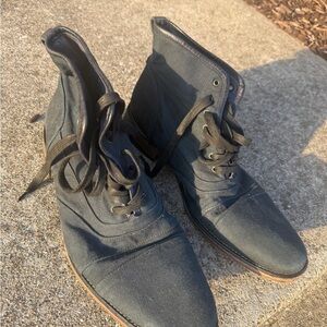 John Varvatos Canvas Lace-Up Cap Toe Boots Blue Canvas Size 11